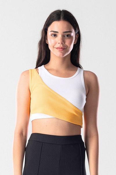 Mood Lab Women's Asymmetrical 2 Color Crop Sports Tank Top