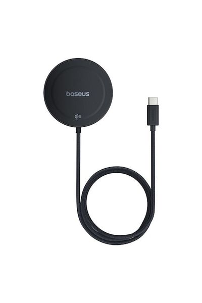 Baseus Încărcător wireless cu suport, universal, Qi2 15W, tip C, 1m, T80, policarbonat, negru cosmic