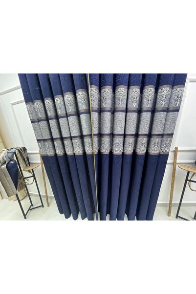 NİVEMESHOME Ft672069 V-530 Funda Navy Blue 1/3 Double Pleated Fon Curtain Apm