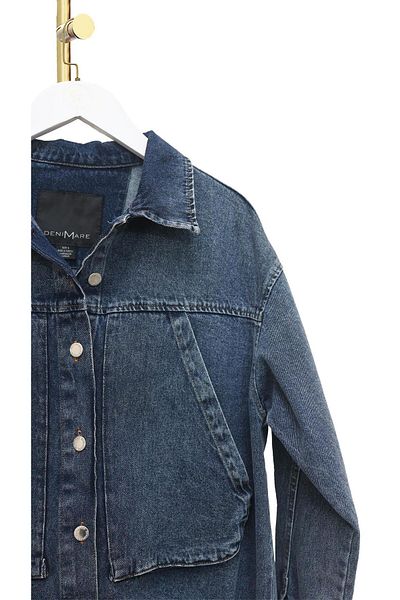 Sezgi Tekin Pocket Detail Waist Elastic Washed Denim Jacket