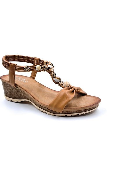 Guja 25Y151 Women's Camel Tan Stone Beaded Thick Padding Sole Orthopedic Summer Daily Sports Sandals