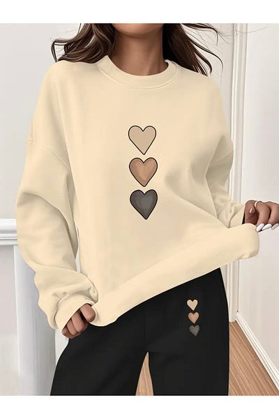 FUFLUNS 3-Piece Heart Printed Unisex Oversize Circle Neck Bottom/Upper Tracksuit Set