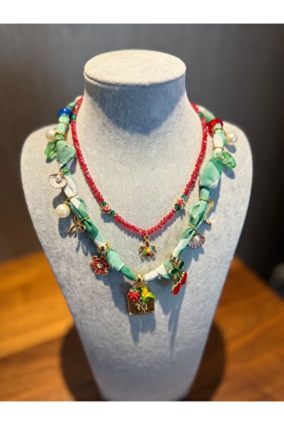 vanilla & pearl jewelry Özel Tasarım El Yapımı Çoklu Charm Detaylı 2'li Kolye