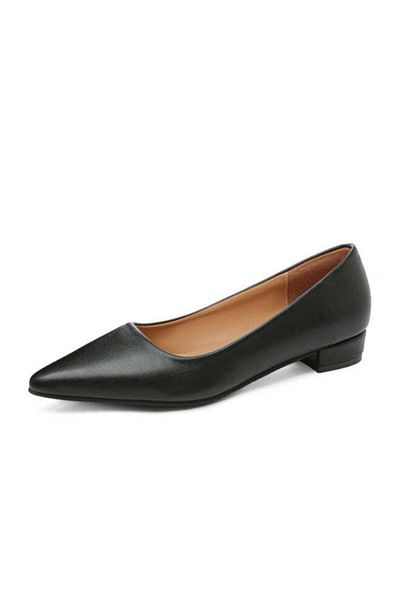 Rup Art Women’s Small Thick Heel PU Leather Work Shoes – Comfortable Pointed Toe Slip-On Pumps – Soft