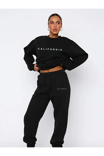 FUFLUNS California Empire State Printed Unisex Oversize Circle Neck Bottom/Upper Tracksuit Set