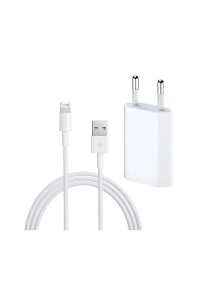Bibilel Set Adaptor/charger plug + charging cable for iPhone, 8-pin, white, BBL119
