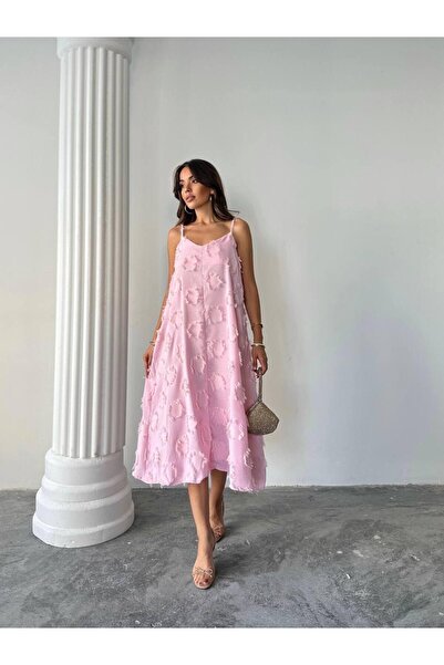 Yarın Ne Giysem ASKILI PÜSKÜL DETAYLI ELBİSE PEMBE