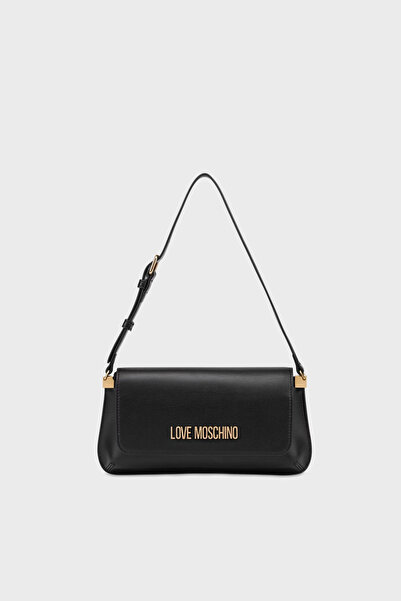 Love Moschino Women's Black Shoulder Bag with Adjustable Shoulder Strap, Magnetic Fastener and Embossed Logo