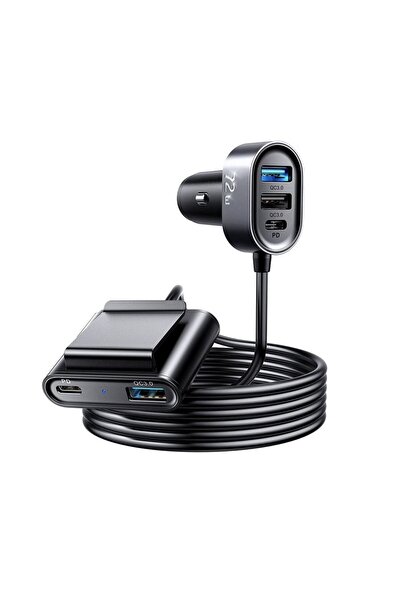 OEM Adaptor auto pentru dispozitive mobile, 5 porturi USB, fast charge 72W, lungime cablu 1.5m, Negru