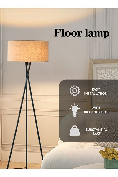 Primo Plus 3 Color Temperature Led Tripod Floor Lamp With Linen Shade And Adjustable Angle With Remote Control