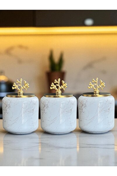 ferayhome طقم زاوية القهوة مكون من 3 حامل توابل كبير الحجم من الرخام الأبيض و...