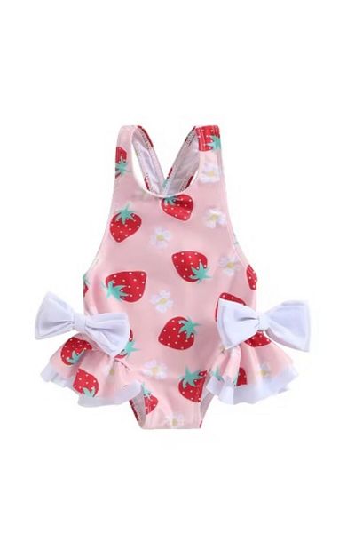 Petityu Cute Strawberry Swimsuit with Cross Back