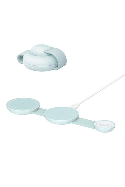 Stef's Cat Foldable 3-in-1 MagSafe Charger for Apple Phone/Pods/Watch, 15W, T88, Polycarbonate, Green