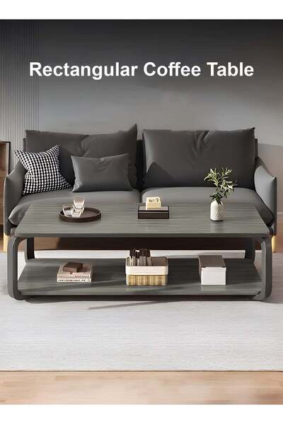 Taimi 2-layers Modern Center Table With Elegant Design-Gray Coffee Table and Gray Meta Frame 100x50x43cm