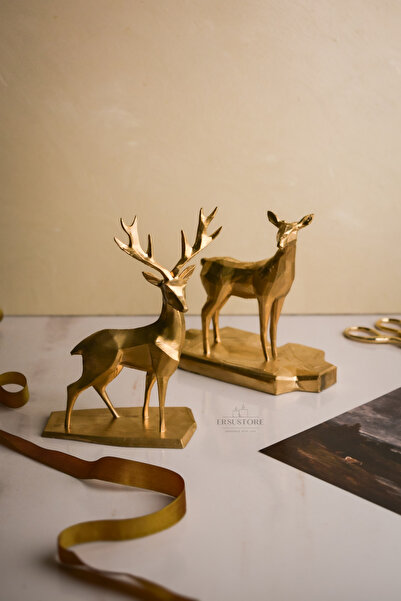 jeane home decor Gold Altın Kübik Geometrik 2li Geyik Seti Figür Biblo Dekora...