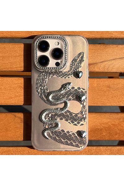 EDELFU حافظة هاتف iPhone 16 Pro Max بتصميم ثعبان ثلاثي الأبعاد فاخر مع أحجار مرصعة وإطار كاميرا حجري