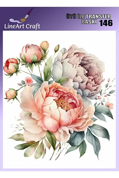 LİNEART Renkli Çiçek Desenli Ütü İle Transfer Baskı & Kumaş Transfer No:KMŞ14...