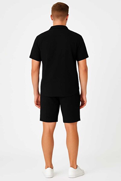 dwnwear Bürümcük Crinkle Fabric Summer Lycra Men's Shirt Shorts Set