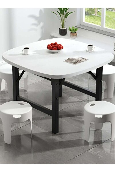 Taimi طاولة طعام قابلة للطي مع أرجل معدنية وطاولة مطبخ خشبية - للنزهات والتخييم - ارتفاع 52 سم × عرض 60 سم × عمق 60 سم