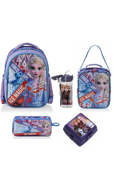 Frozen Licensed Premium Primary School Bag + Lunch Box + Water Bottle + Pen Case Lunch Box School Set