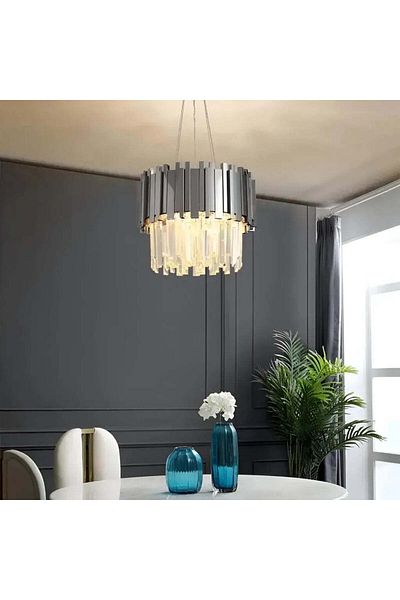 Alista Home Candelabru Cristal BLOIS Eleganza 8xE14, Diametru 49 cm, Argintiu, Inaltime Reglabila