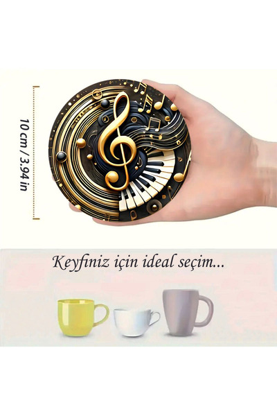 kutuTR Music Themed 6-Piece Coasters – 3D Look Mdf – 10 cm Brd-039