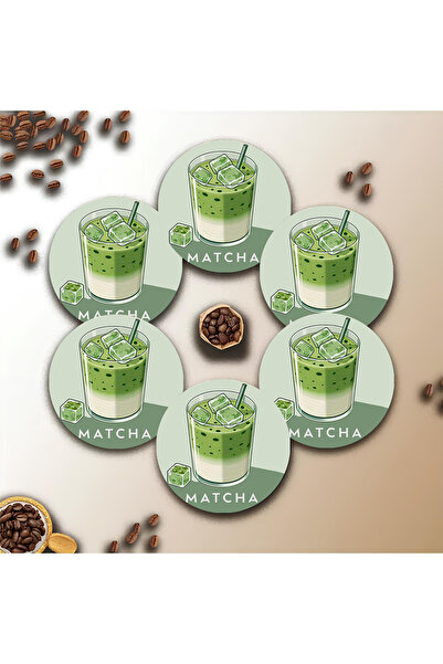 kutuTR Matcha Themed 6-Piece Coasters – Mdf – 10 cm Brd-040