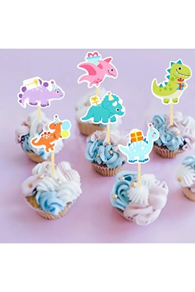 abjad مجموعة تزيين كب كيك الديناصورات مكونة من 20 قطعة، لتزيين كعكة عيد الميل...