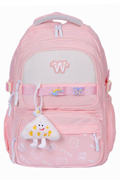 Çantaland Luxury Imported Fabric Girls School Bag – Plush Toy and Buckle Gift, Primary School & Middle School Backpack