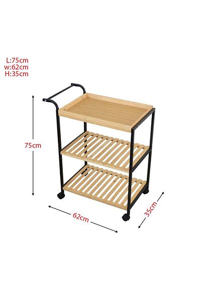 Family Ship 3-Tier Wooden Serving Cart with Handle and Wheels