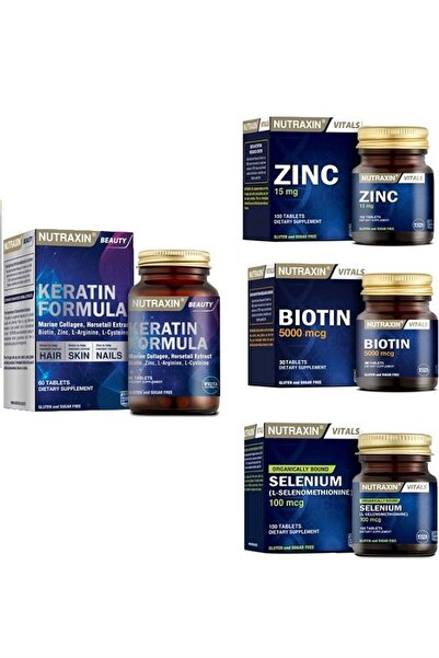 Nutraxin Keratin 60 T. + Zinc 15Mg100 T.+Biotin30 T. +Selenium100 T. for Hair Health