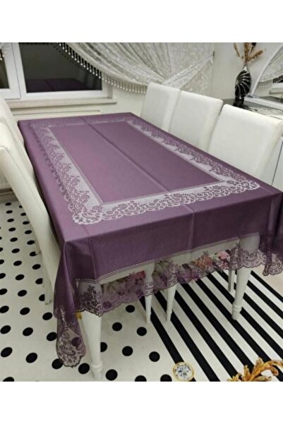DEKORANLA مفرش طاولة من التول الأرجواني، تصميم دانتيل أنيق مقاس 160x220 سم