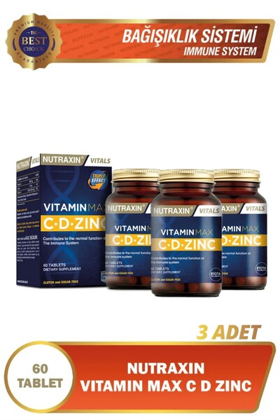 Nutraxin Vitamin Max C + D Zinc 60 Tablets 3 Pieces