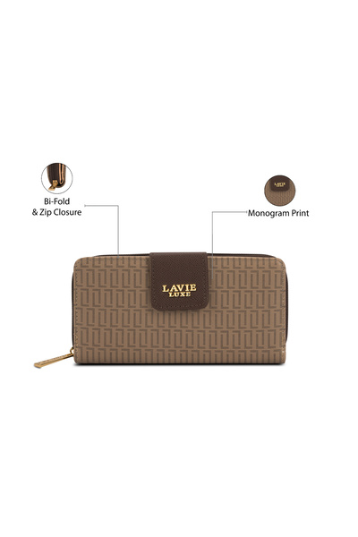 Lavie Luxe Mono Mia25 Women's Bifold Zip Wallet (Choco)