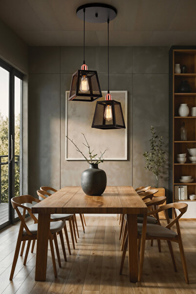 ROSE LIGHTING Izraga Küp 2Li Siyah Avize Modern Dekoratif Sarkıt Salon Oturma Odası Cafe Hole Mutfak Yatak Odası