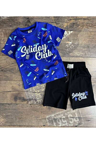 SÜSLÜ KİDS Text Printed Boy's Summer Shorts Suit