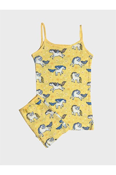 elmas kids Girl's Cotton Yellow Unicorn Patterned Athlete Boxer Set