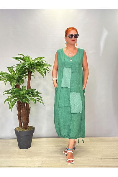 AGORATEKSTİL Women's Italian Sleeveless Mesh Detailed Cotton Oversize Dress