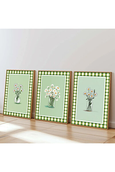 Dekorsiahome 3 Parça Ahşap Çerçeveli Oturma Odası Salon Mutfak Tablo Seti SET3358