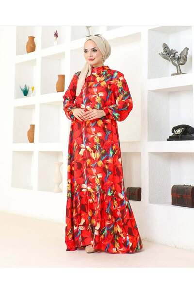 PALMİYE GİYİM Viskon Çiçek Desenli Yazlık Elbise