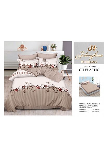 FIONNA.RO Fine Bed Linen With Elastic - Beige/Flowers