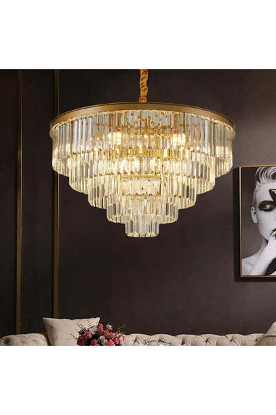 Alista Home Candelabru Cristal CHAMBORD Nobile 5 xE14, Diametru 38 cm, Auriu Mat, Inaltime Reglabila