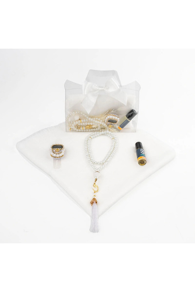 nurfemina Krem Eşarp Esans ve İncili Tesbih+Zikirmatik Hediye Seti - Özel Kut...