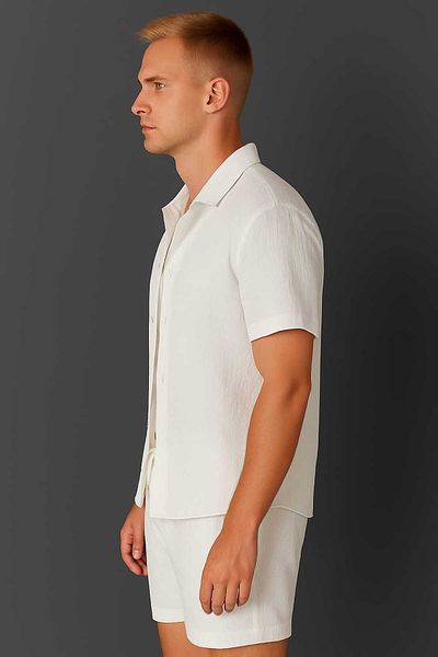 DWN WEAR Bürümcük Crinkle Fabric Summer Lycra Men's Shirt Shorts Set
