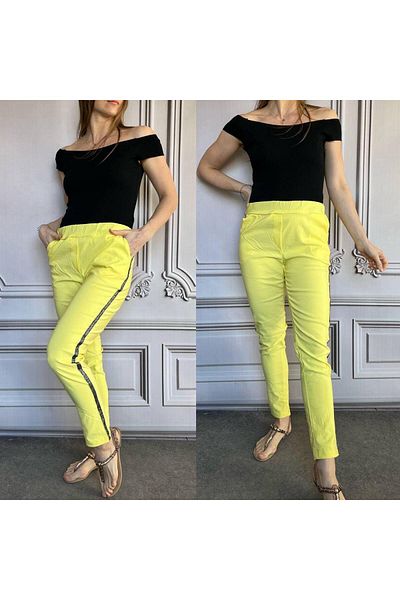 AGORATEKSTİL Women's Full Lycra Side Sequin Double Pocket Straight Trousers