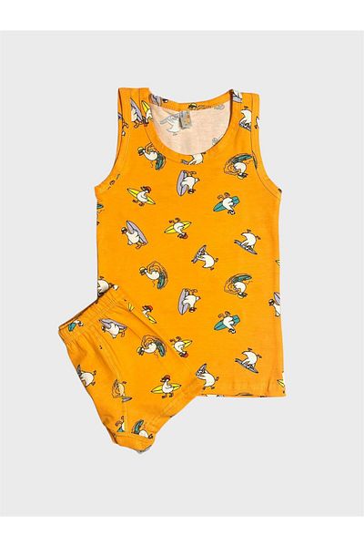 elmas kids Boy's Cotton Orange Duck Skateboard Patterned Singlet Boxer Set