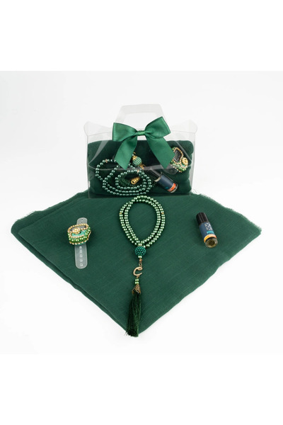nurfemina Yeşil Eşarp Esans ve İncili Tesbih+Zikirmatik Hediye Seti - Özel Ku...