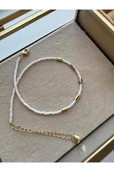 MODA Beyaz Boncuklu 14k Çelik Halhal 27 cm