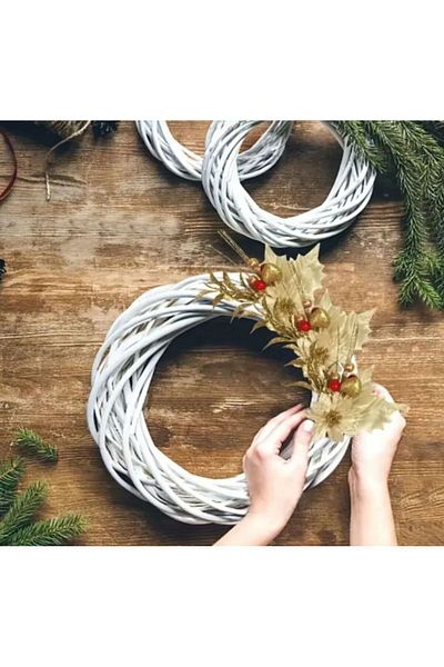 iğne izi Bamboo Door Wreath, Door Ornament, Door Ornament Making, DIY Door Ornament, Red, 25 cm