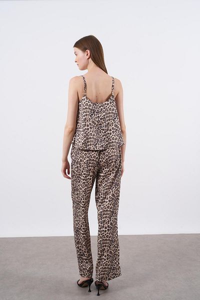 369 etnik butik Leopard Print Strap Top and Wide Leg Pants 2-Piece Set